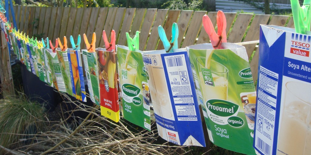 tetrapak bunting - hanging out to dry after washing